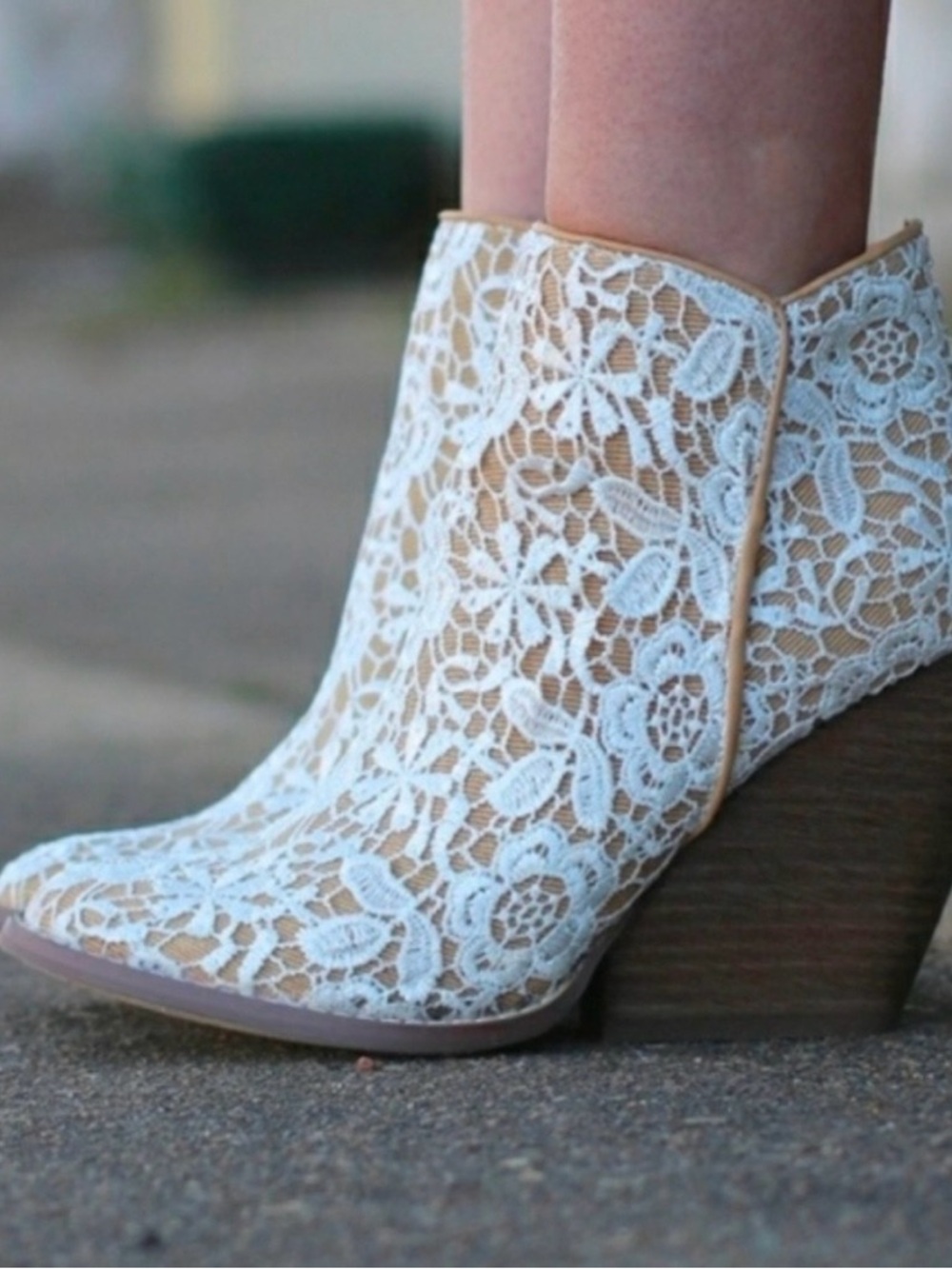 Lace Overlay Tan Ankle Boots - Women, size 9 by Very Volatile